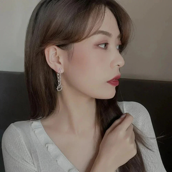 925 Sterling Silver Toggle Chain Drop Earrings Minimalist Curb Link Earrings - Picture 6 of 7